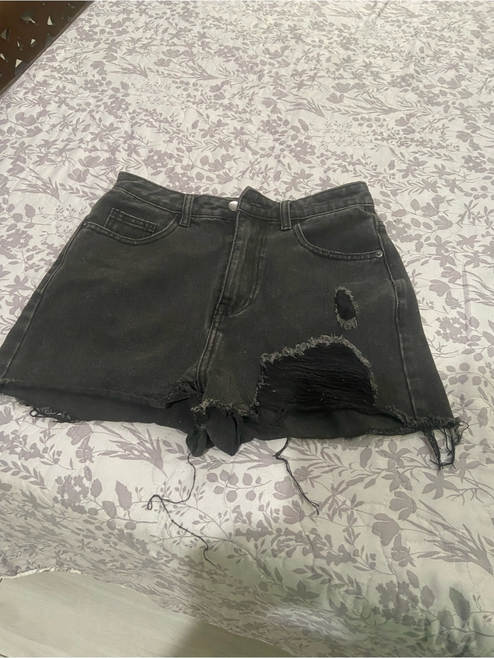 PrettyLittleThing Black Distressed High-Waist Denim Cutoff Shorts